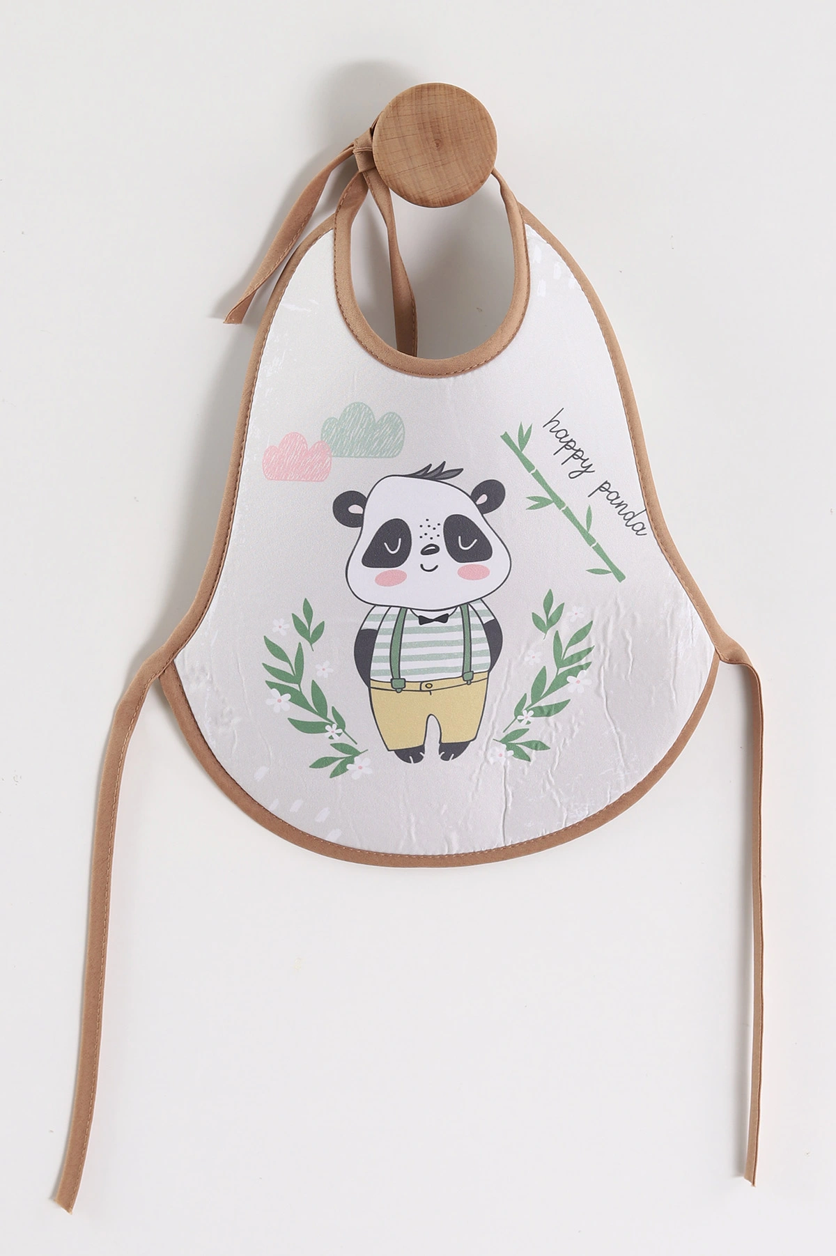 Kahve Panda  Desenli Sıvı Geçirmez  Bebek Mama   Önlüğü 456253