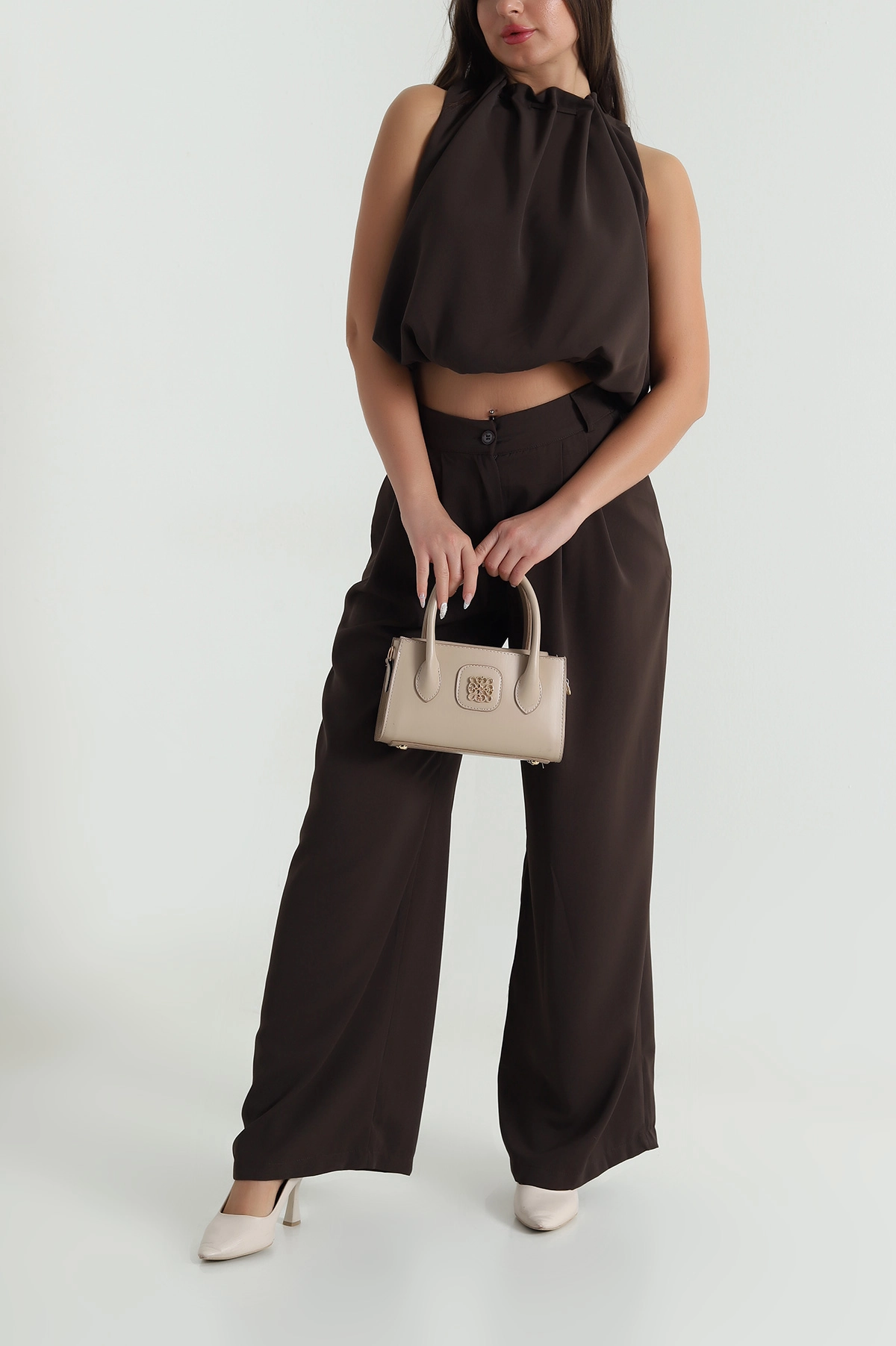 Kahve Pantolon Bluz Linda Kadın İkili Takım 484192