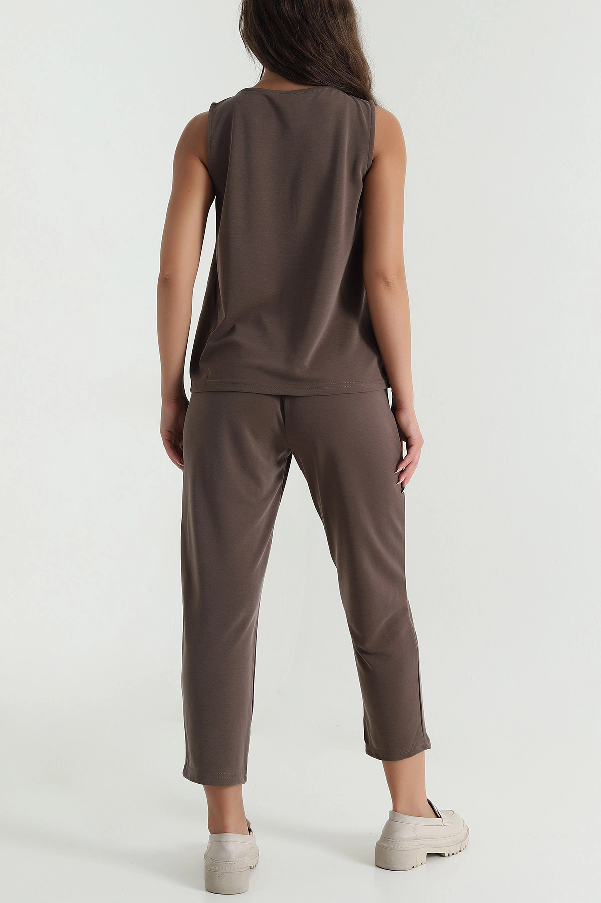 Kahve Pantolon Bluz Pike Modal Kadın İkili Takım 471411