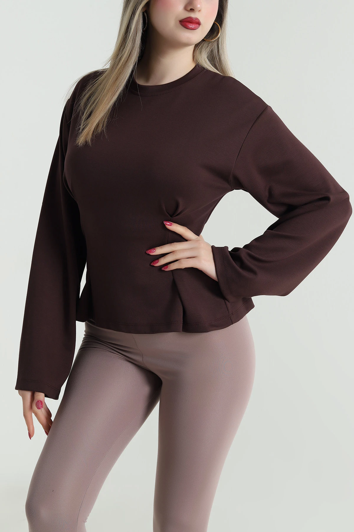 Kahve Pileli Oysho Kadın Sweat 494117