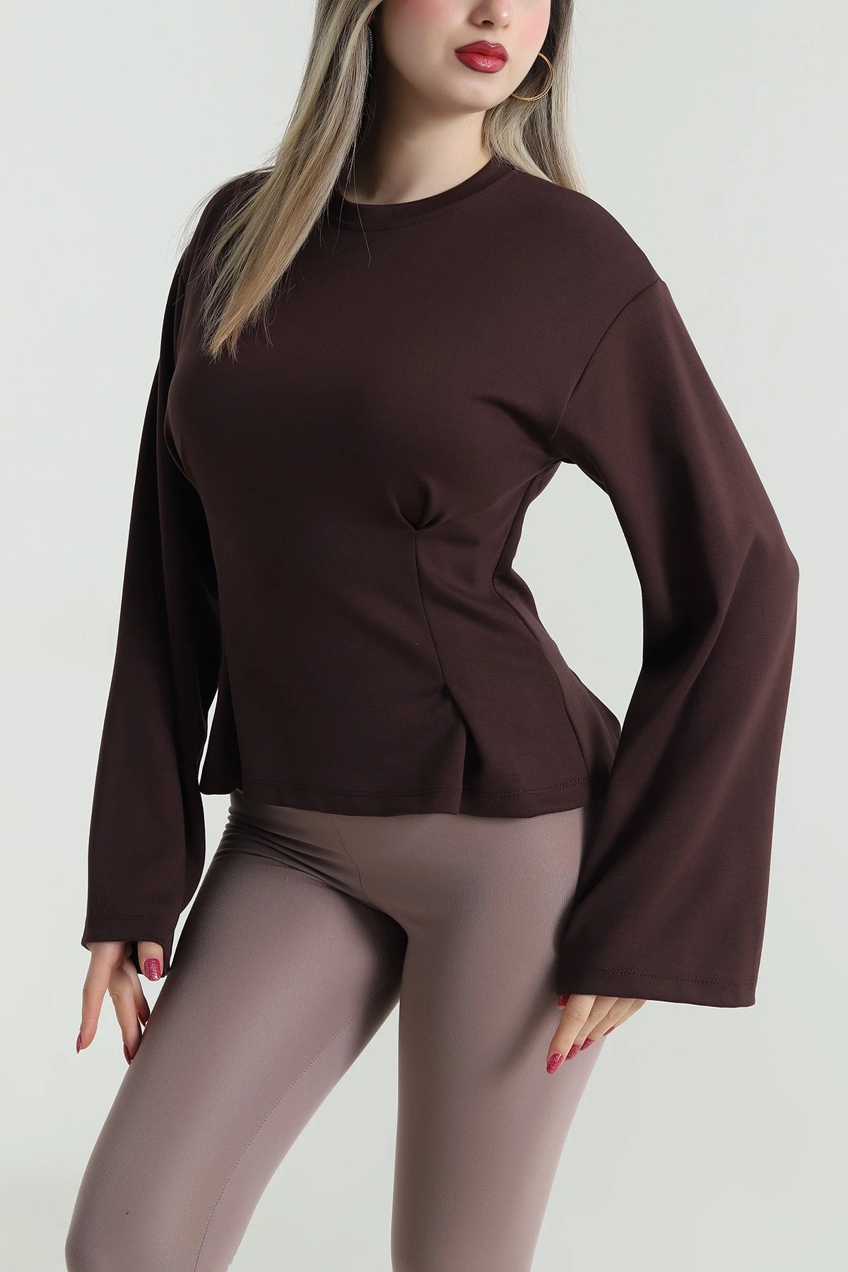 Kahve Pileli Oysho Kadın Sweat 494117
