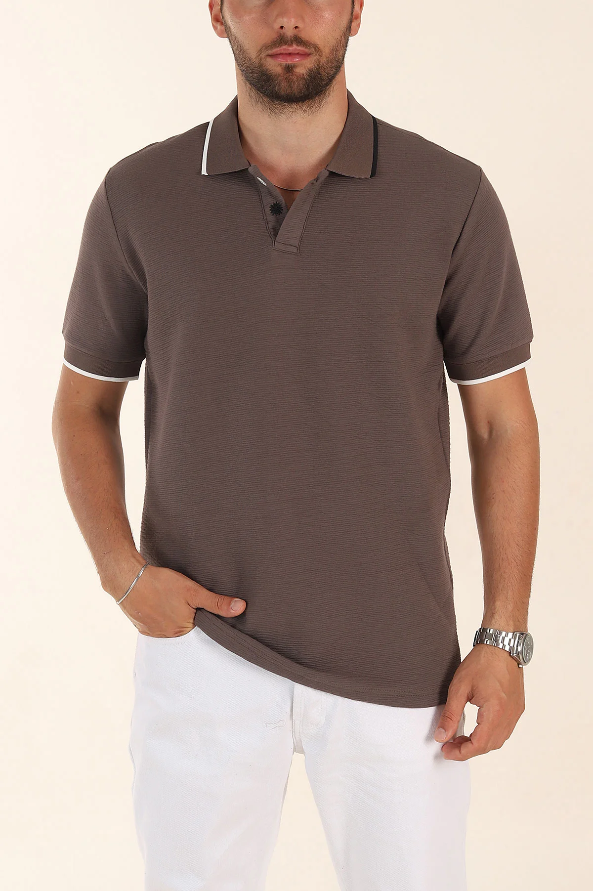 Kahve Relaxed Fit Patlı Polo Yaka Erkek Tişört 373090