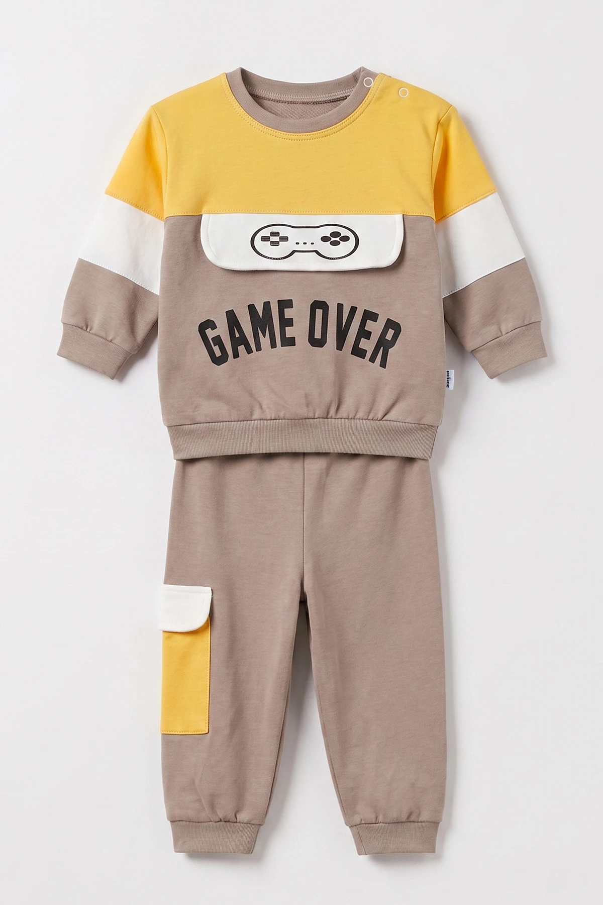 Kahve Sarı (9-24 Ay)Game Over Baskılı Garni Detay Lastikli Paça Penye Erkek Bebek Takım 480181