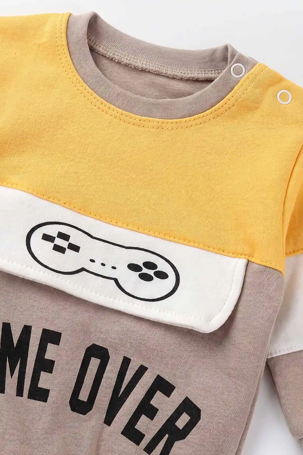 Kahve Sarı (9-24 Ay)Game Over Baskılı Garni Detay Lastikli Paça Penye Erkek Bebek Takım 480181