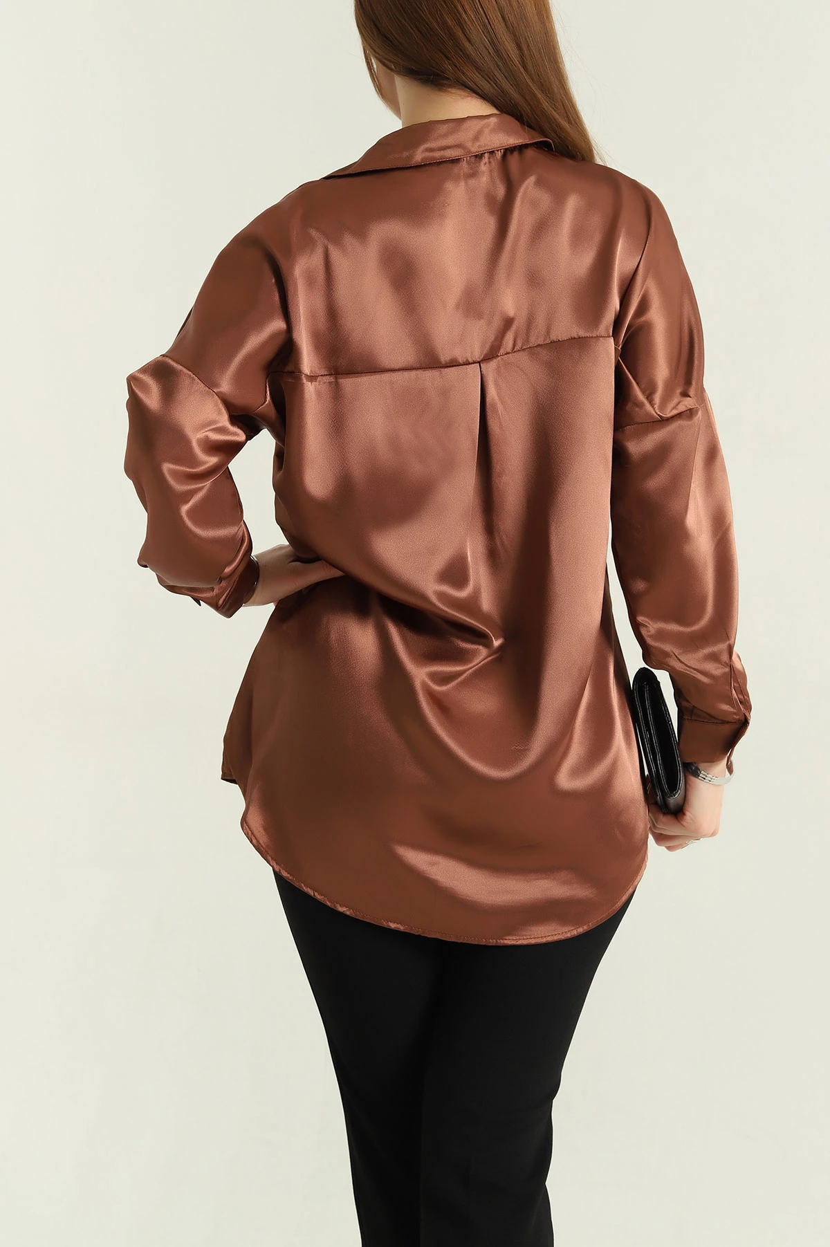 Kahve Saten Bayan Gömlek 334994