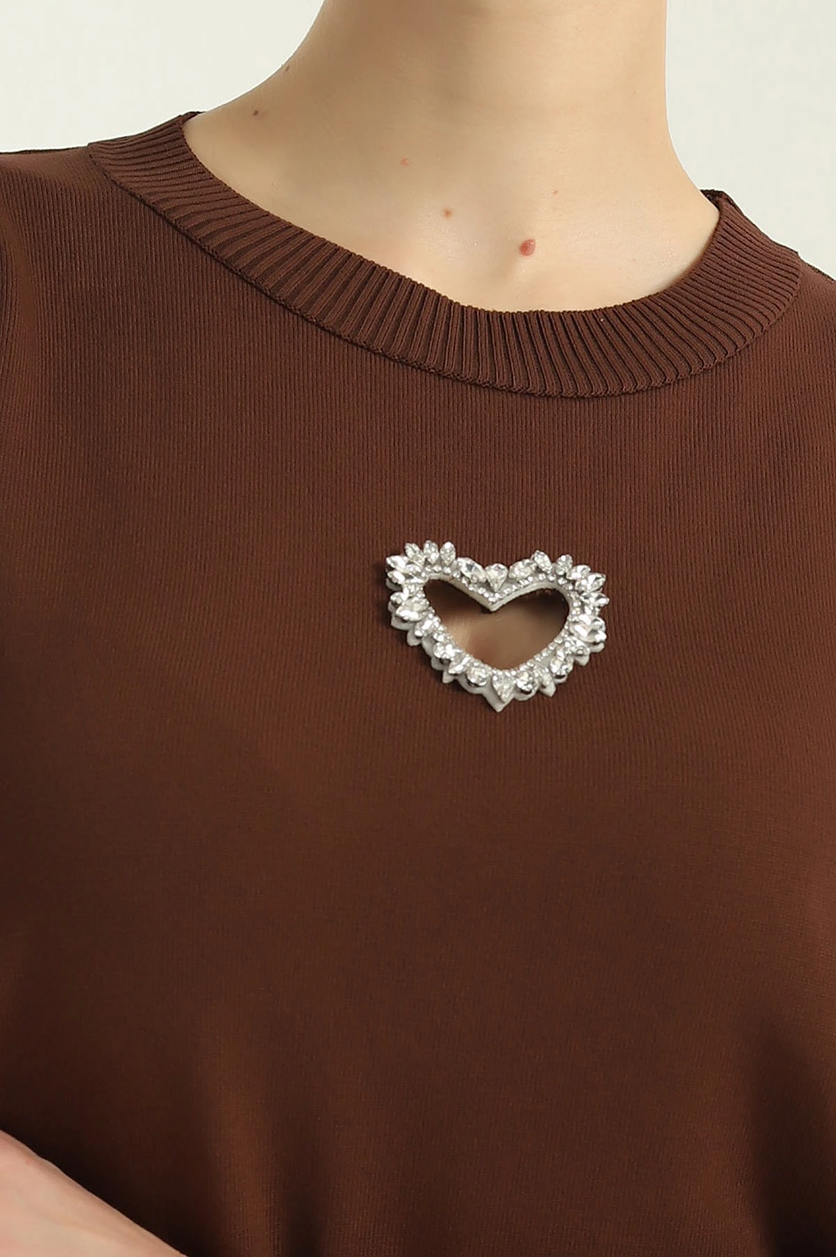 Kahve Taş İşlemeli Recycle Triko Bluz 355385