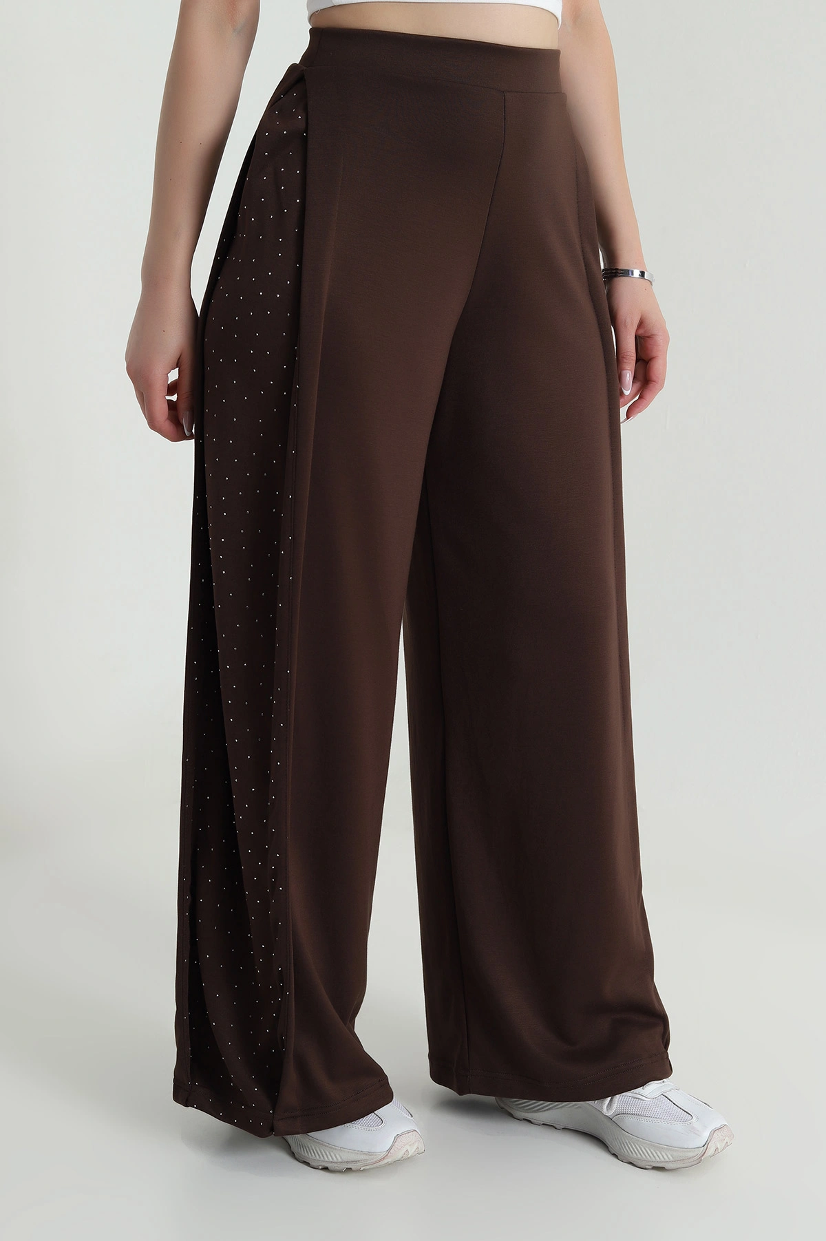 Kahve Taşlı Garnili Modal Kadın Pantolon 484406