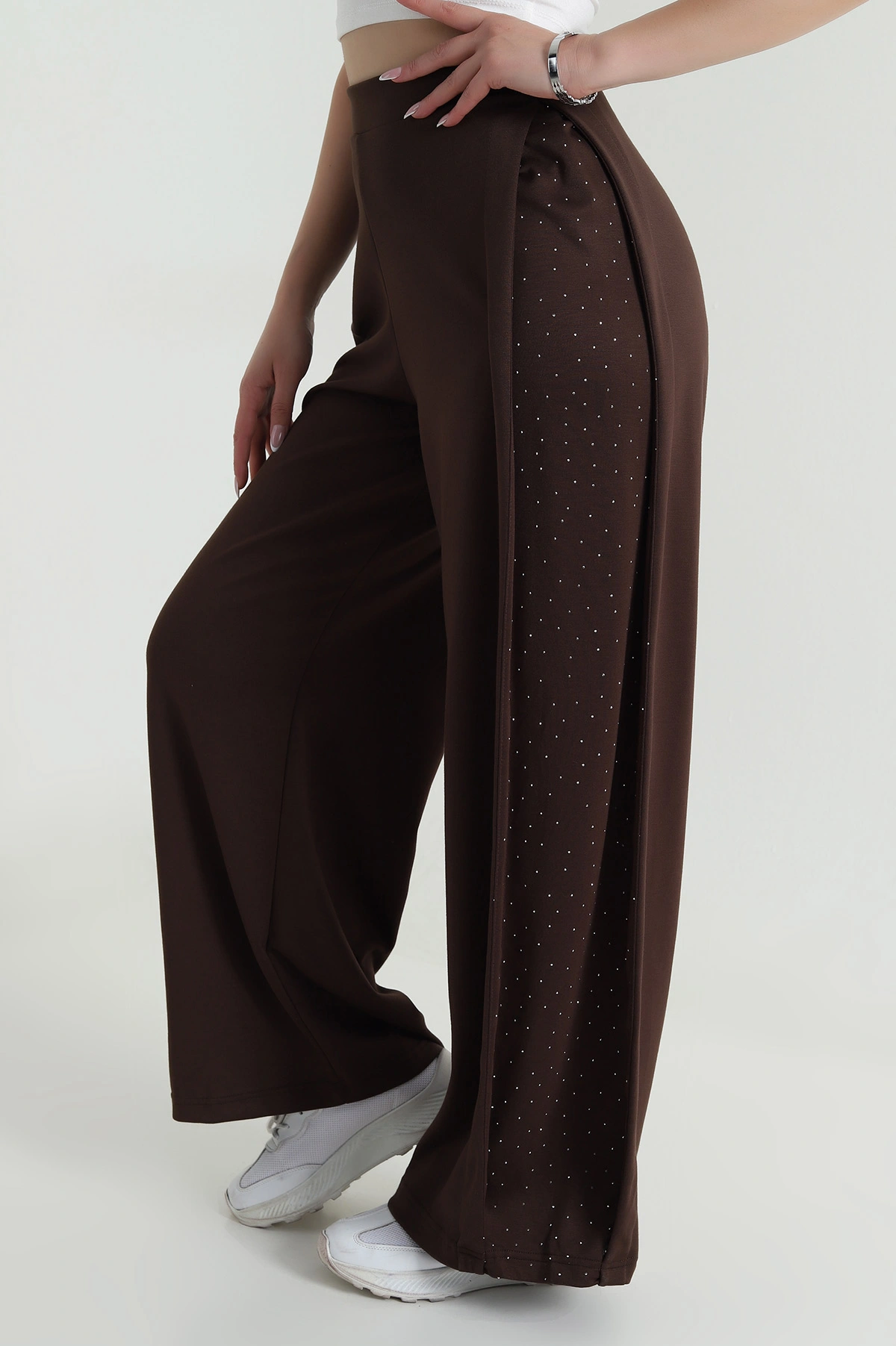 Kahve Taşlı Garnili Modal Kadın Pantolon 484406