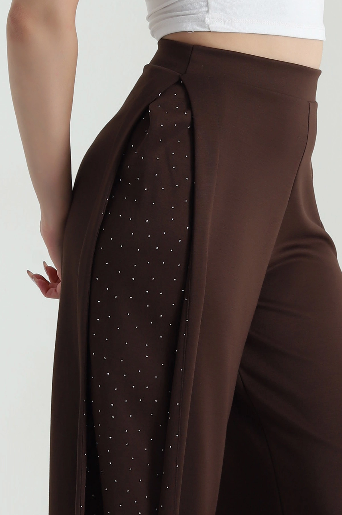 Kahve Taşlı Garnili Modal Kadın Pantolon 484406