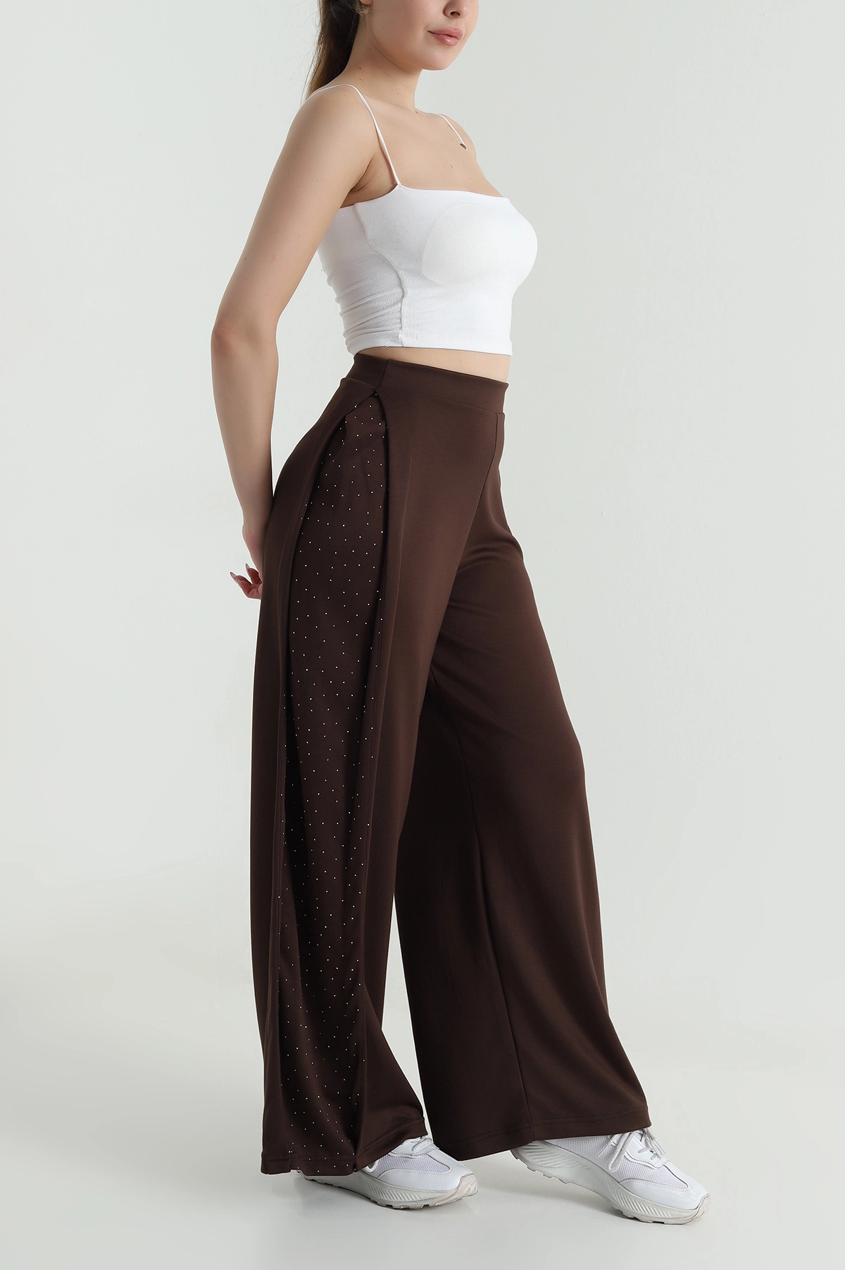 Kahve Taşlı Garnili Modal Kadın Pantolon 484406