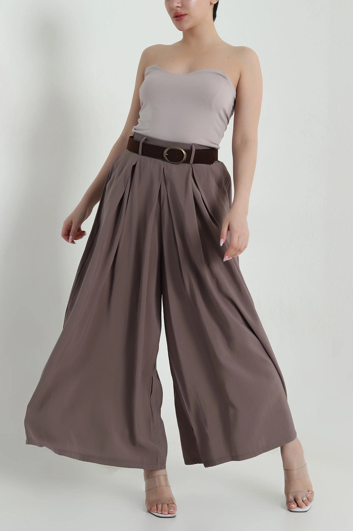 Kahve Tencel Pileli Kadın Pantolon 458259