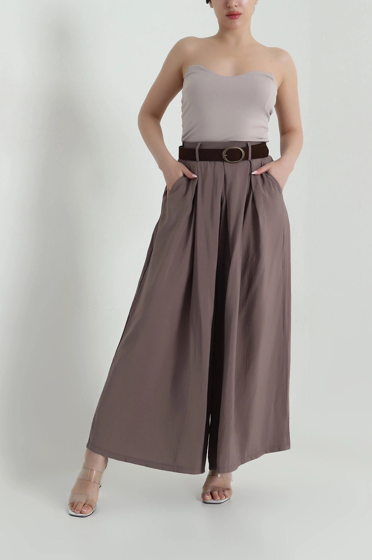 Kahve Tencel Pileli Kadın Pantolon 458259