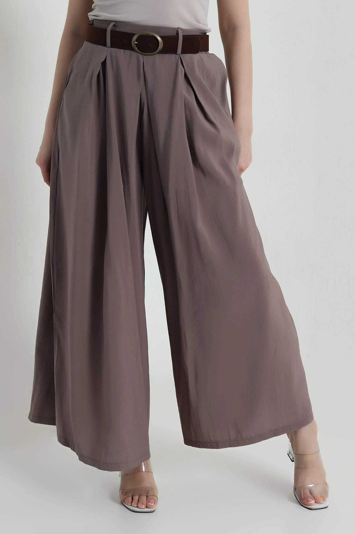 Kahve Tencel Pileli Kadın Pantolon 458259