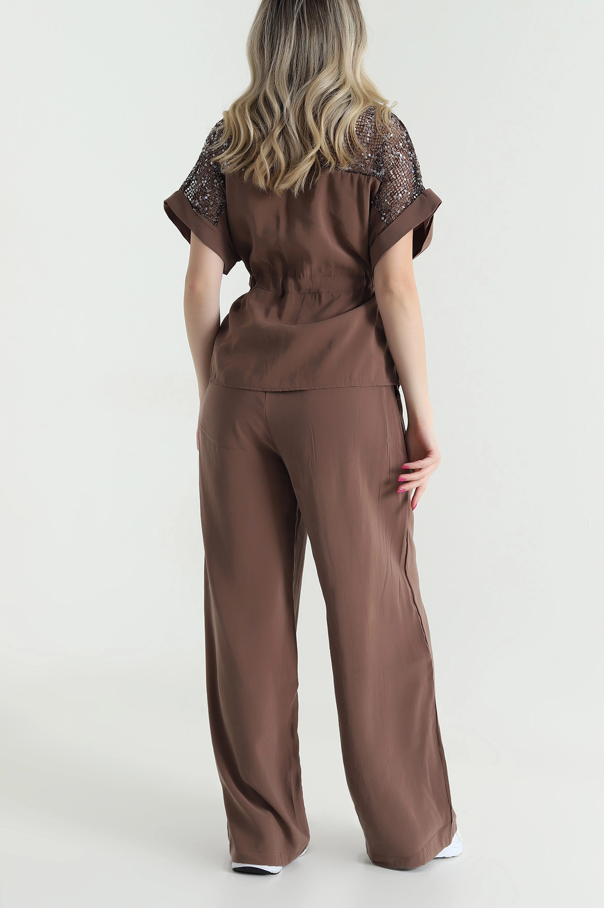Kahve Tencel Pul Detay Kadın İkili Takım 463350