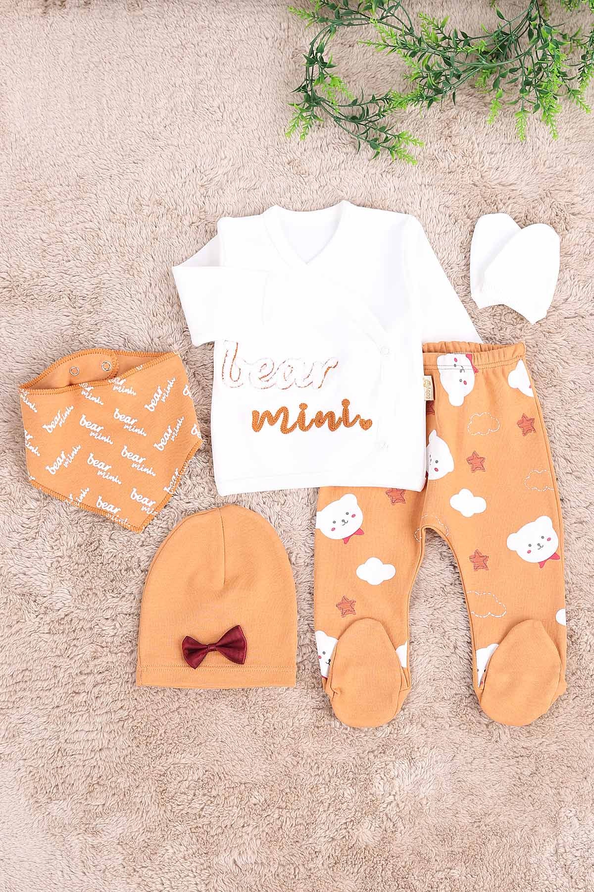 Kahverengi (0-6 Ay) Bear Mini Nakışlı Çıtçıtlı 5 Li Zıbın Takımı 171464