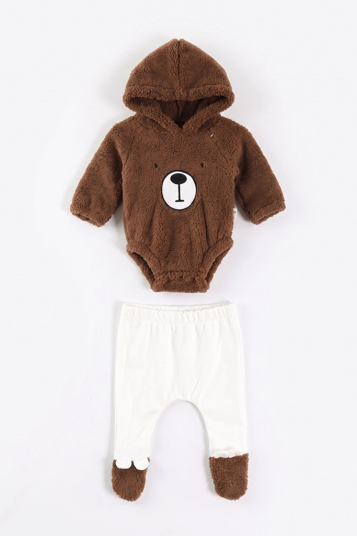 Kahverengi (0-9 Ay) Ayıcık Nakışlı Peluş Çıtçıtlı Badili Patikli Alt Erkek Bebek Takım 497563
