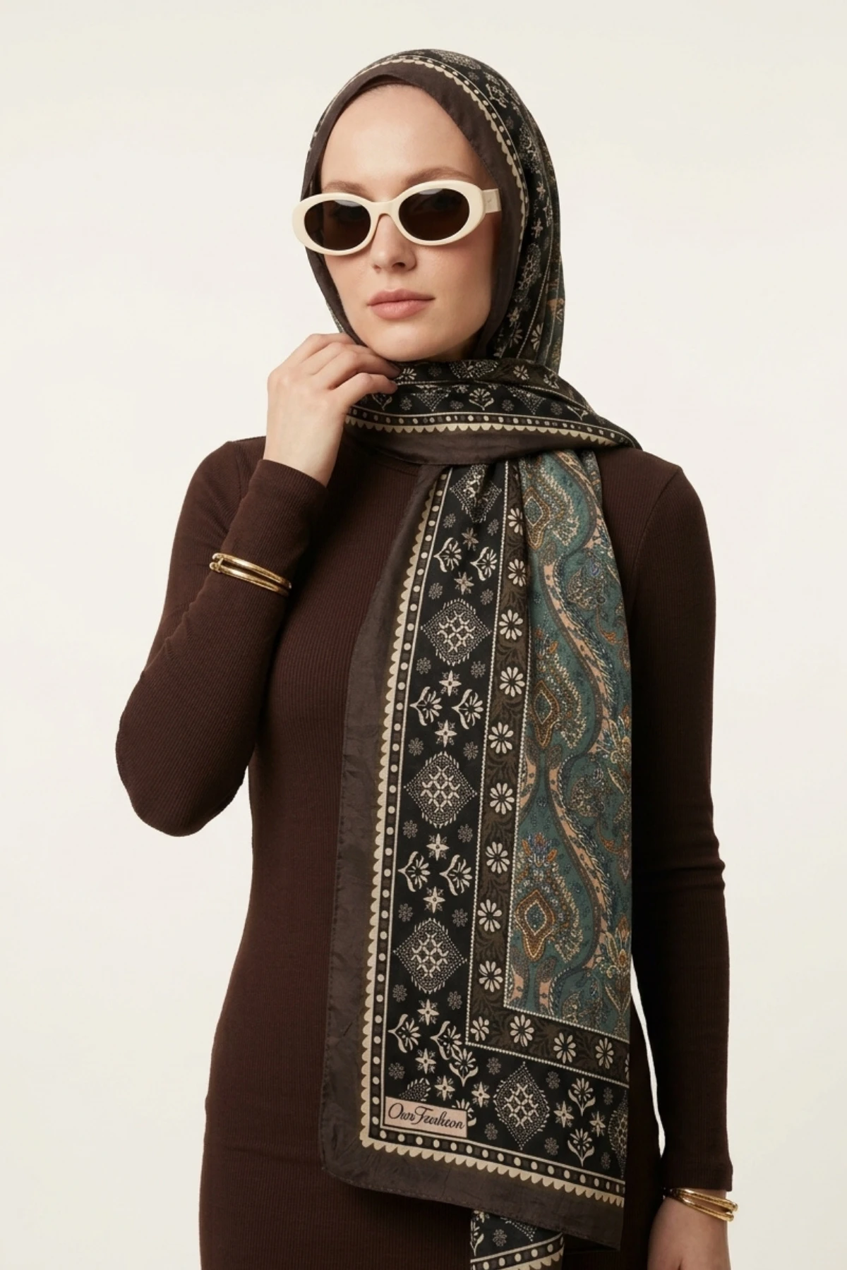 Kahverengi 180x70 Cm Our Fashion Dijital Baskılı Desenli Bambu Kraş Şal 488550