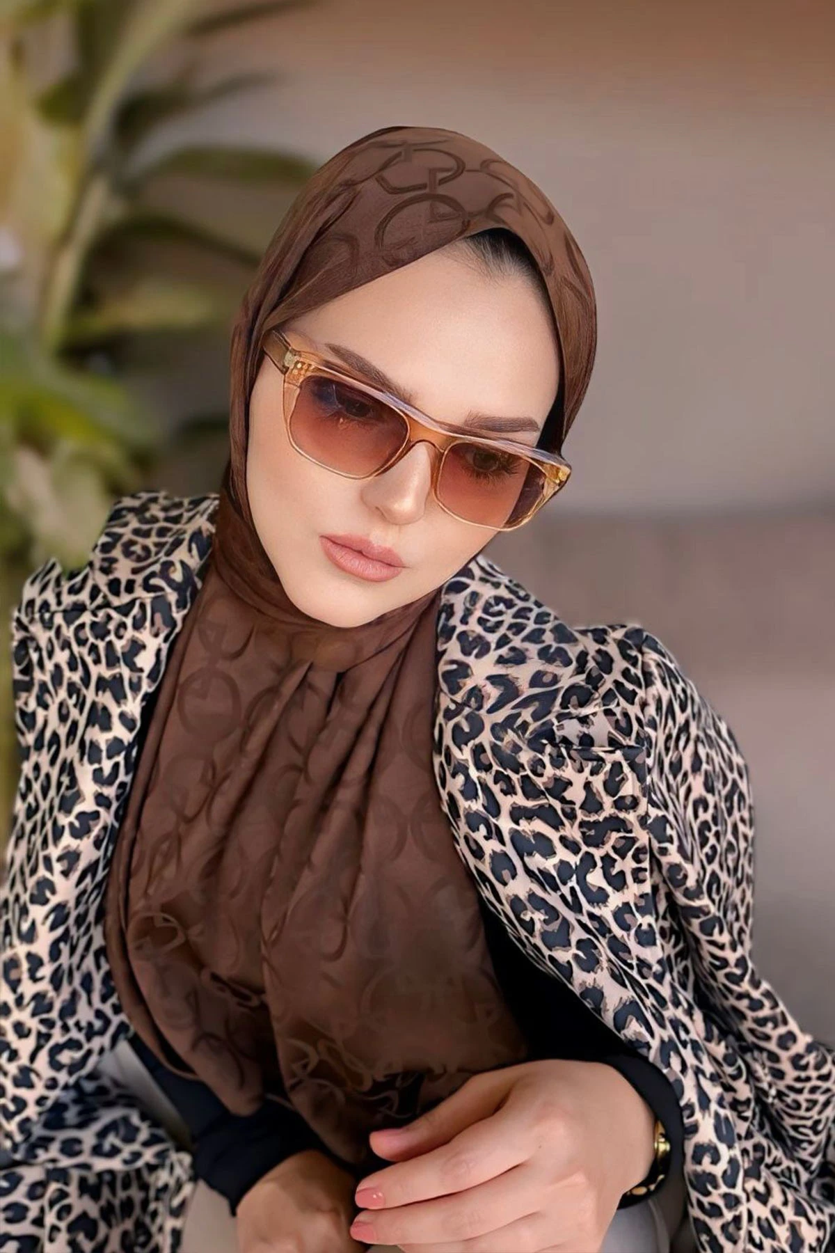 Kahverengi 180x70 Jakar İpeksi Karo Desen Şal 270897