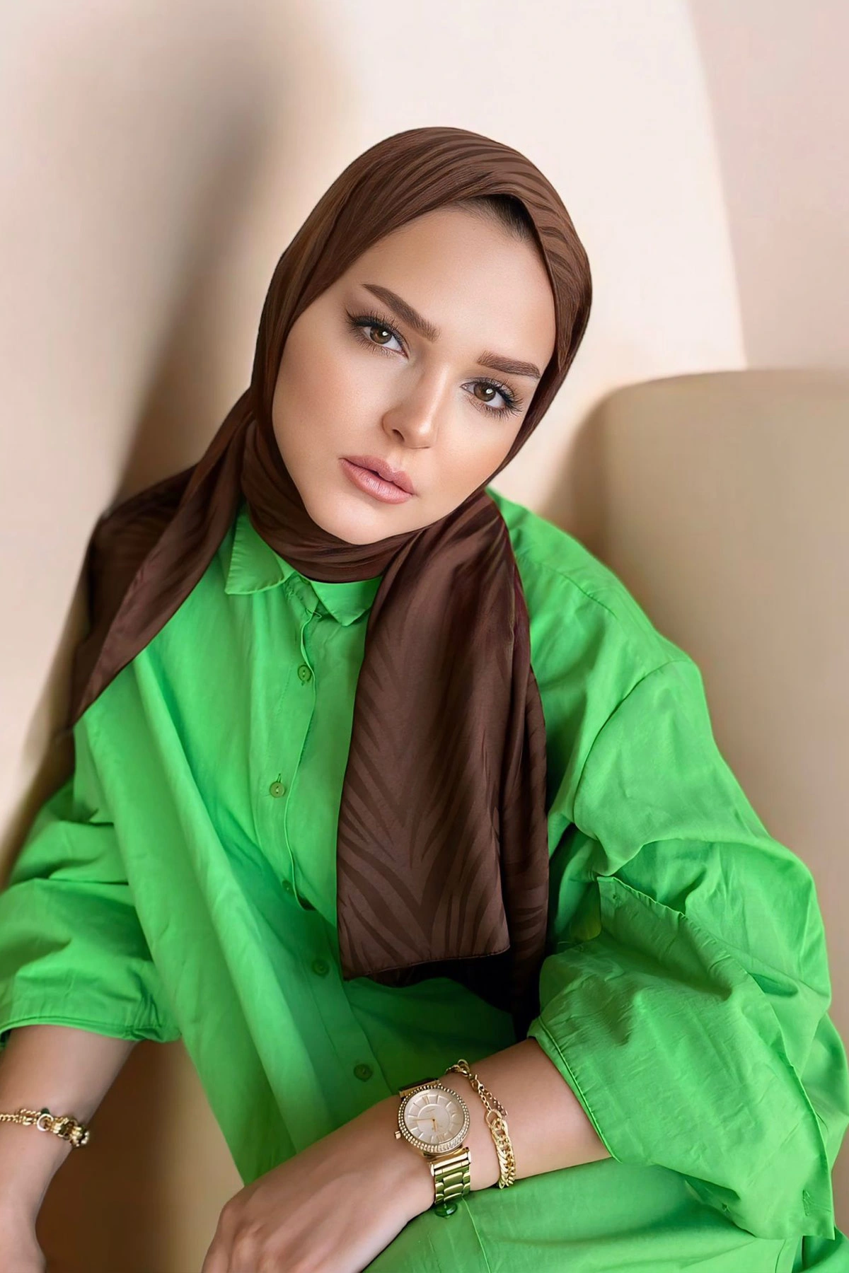 Kahverengi 180x70 Jakar İpeksi Zebra Desen Şal 270885