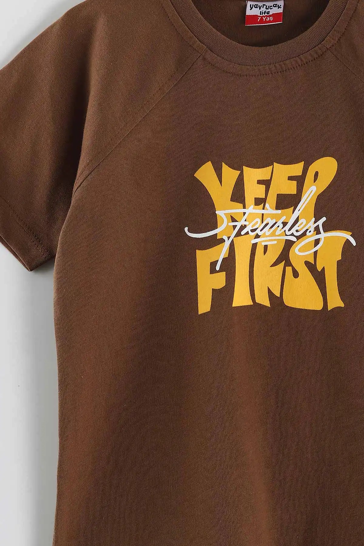Kahverengi (2-10 Yaş) Keep First Baskılı Cep Detaylı Şortlu Penye Erkek Çocuk Yazlık Takım 437839