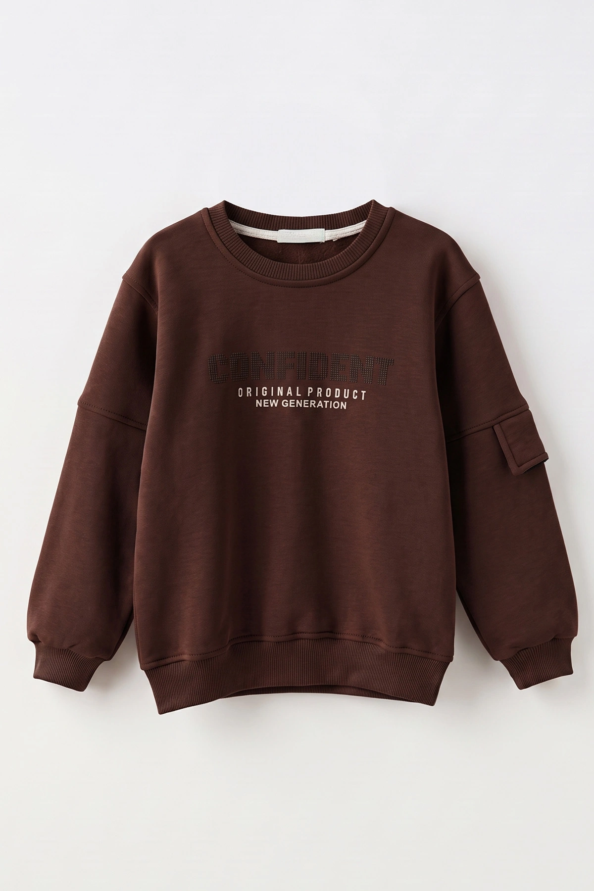 Kahverengi (2-12 Yaş) Confident Kabartma Baskılı 3 İp Şardonlu Erkek Çocuk Sweatshirt 486881