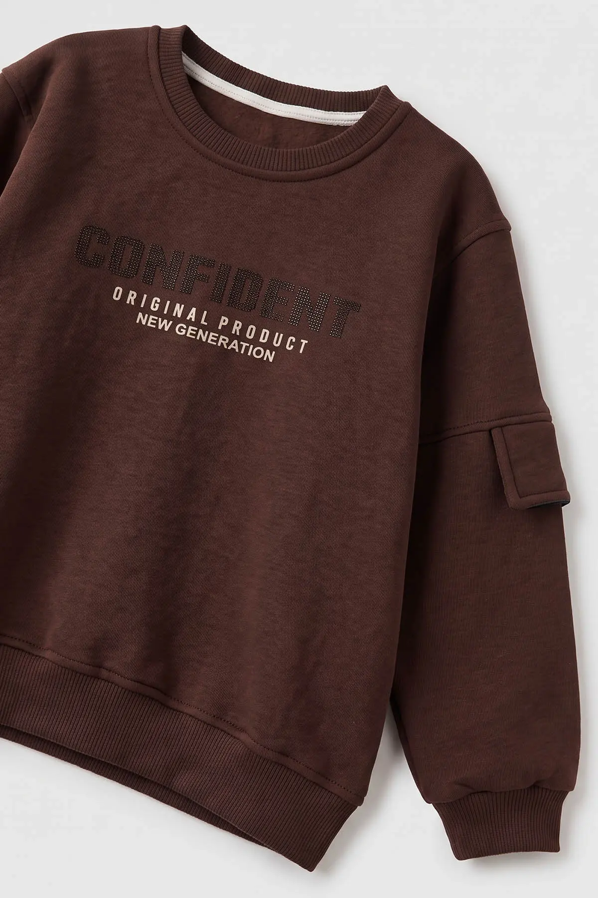 Kahverengi (2-12 Yaş) Confident Kabartma Baskılı 3 İp Şardonlu Erkek Çocuk Sweatshirt 486881