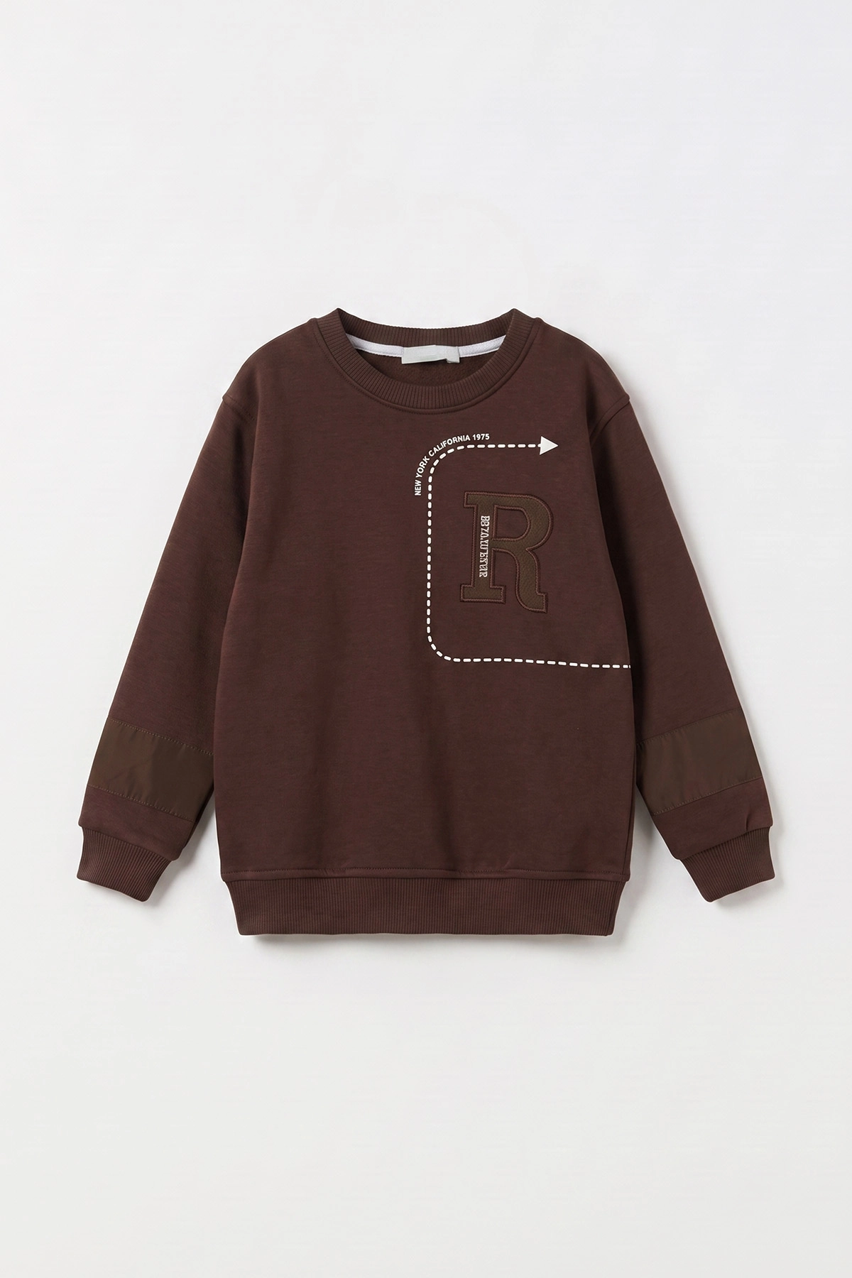 Kahverengi (2-12 Yaş) R Nakışlı İçi Şardonlu Erkek Çocuk Sweatshirt 483309