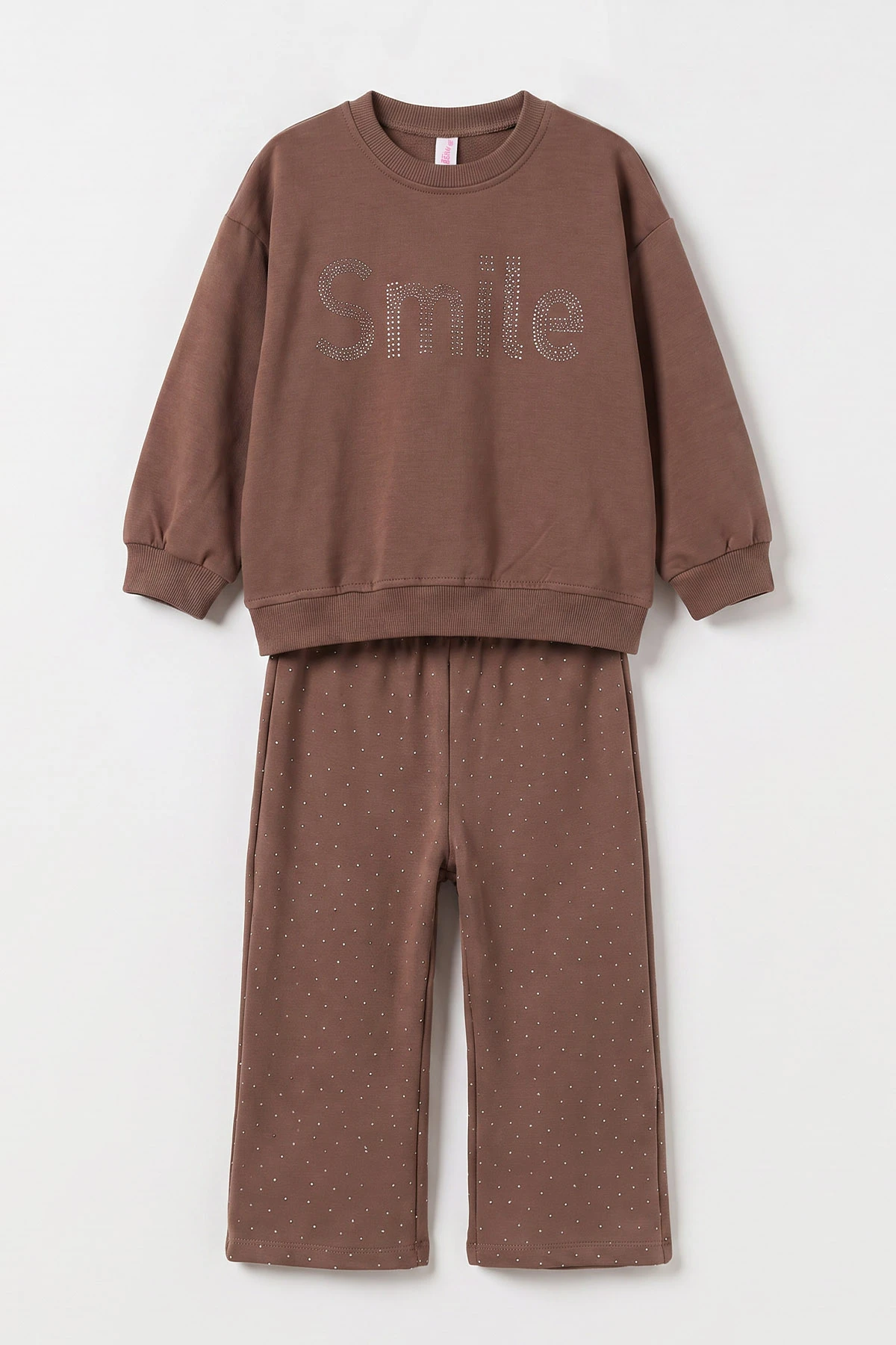 Kahverengi (2-5 Yaş) Smile Baskılı Taşlı Kız Çocuk Takım 475956