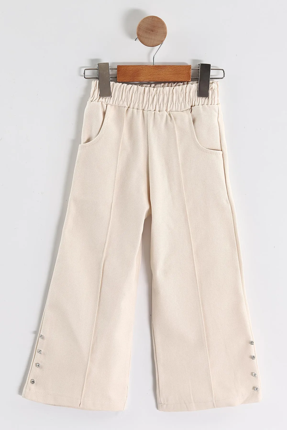 Kahverengi 3-10 Yaş) Fiyonk ve Taş Nakışlı Oysho Sweatli Gabardin Pantolonlu Kız Çocuk 2'li Takım 439890