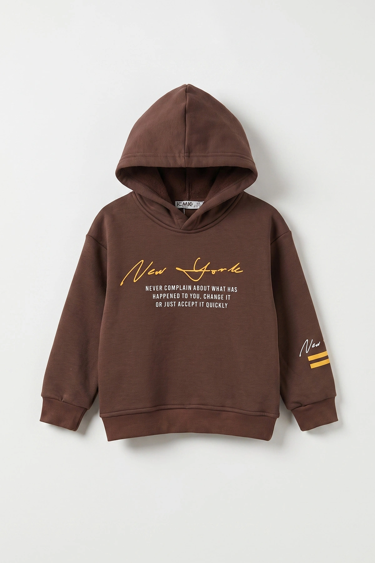 Kahverengi (3-12 Yaş) Baskılı 3 İp Şardonlu Kapüşonlu Erkek Çocuk Sweatshirt 473839