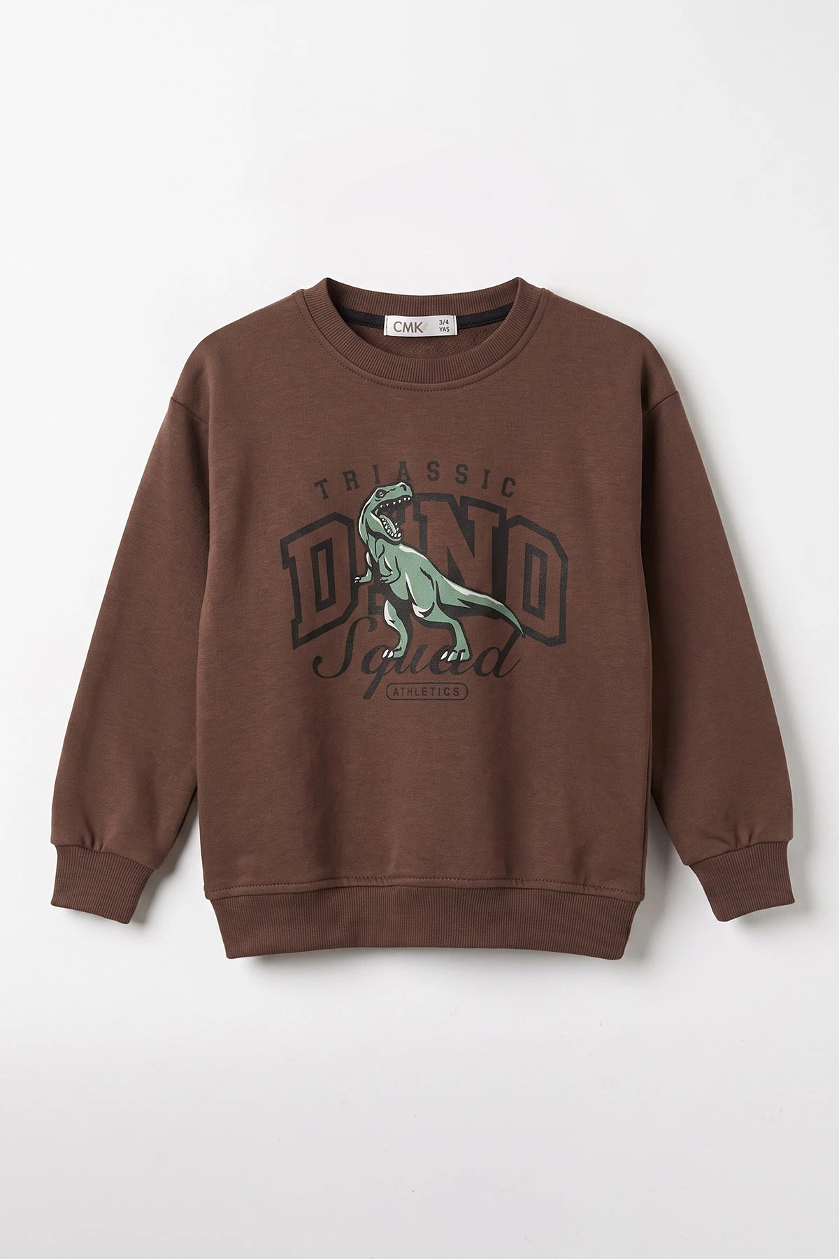 Kahverengi (3-12 Yaş) Dino Baskılı 3 İp Şardonlu Erkek  Çocuk Sweatshirt 483909