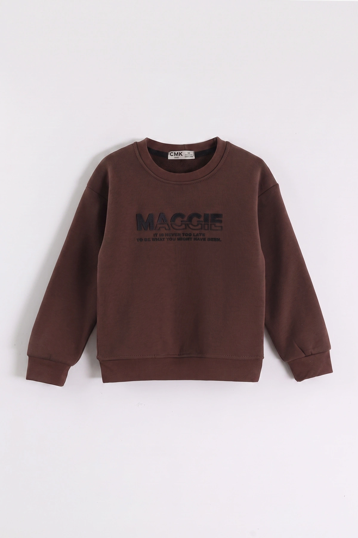 Kahverengi (3-12 Yaş) Yazı Baskılı 3 İp Şardonlu Erkek Çocuk Sweatshirt 473940