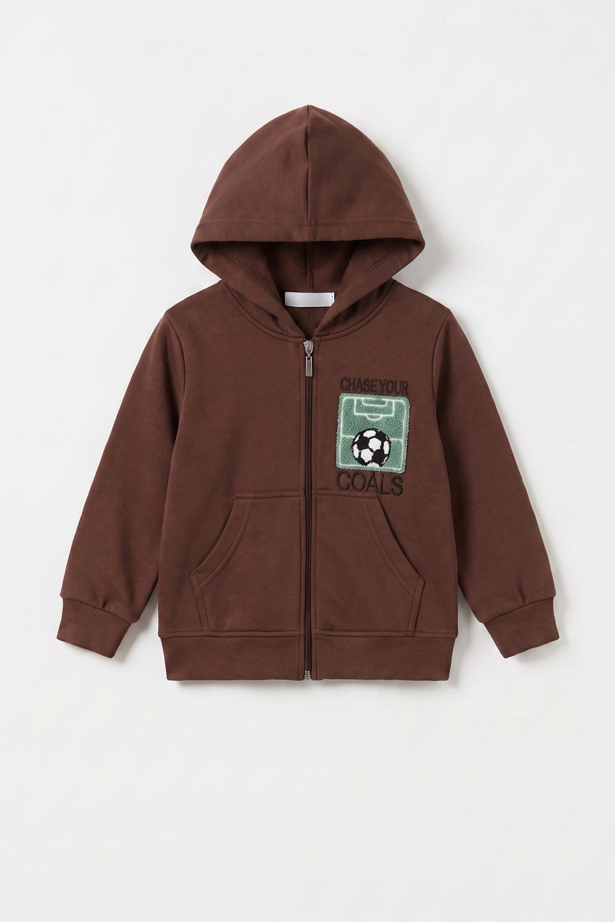 Kahverengi (3-12 Yaş)Nakışlı ve Kapüşonlu 3 İp Şardonlu Erkek Çocuk Sweatshirt 478633