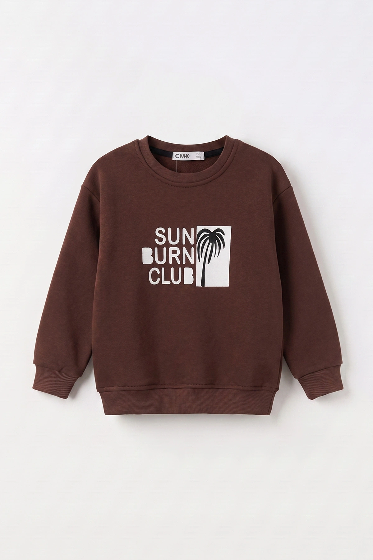 Kahverengi (3-12 Yaş)Palmiye Baskılı 3 İp Şardonlu Erkek Çocuk Sweatshirt 484128