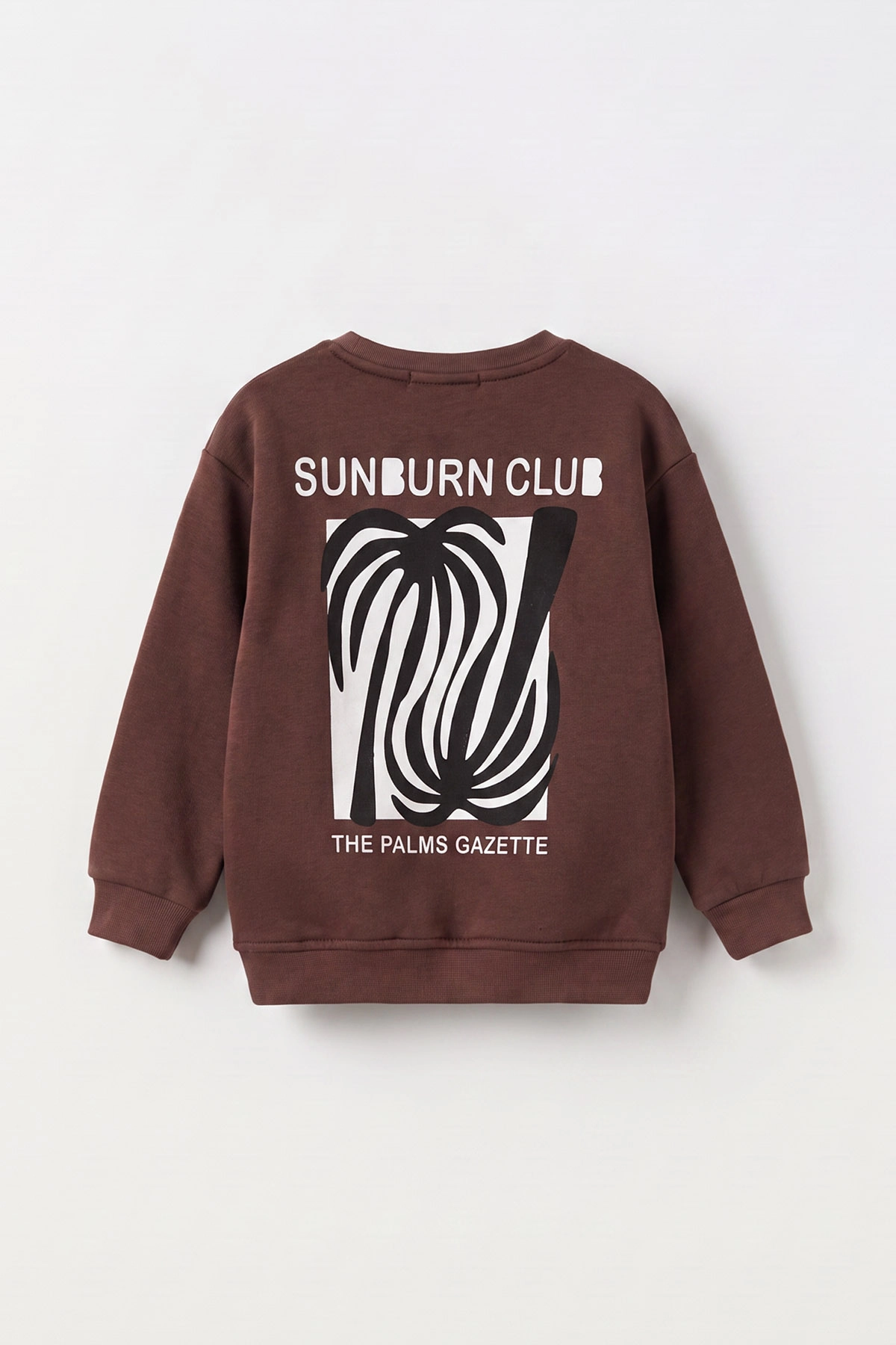 Kahverengi (3-12 Yaş)Palmiye Baskılı 3 İp Şardonlu Erkek Çocuk Sweatshirt 484128