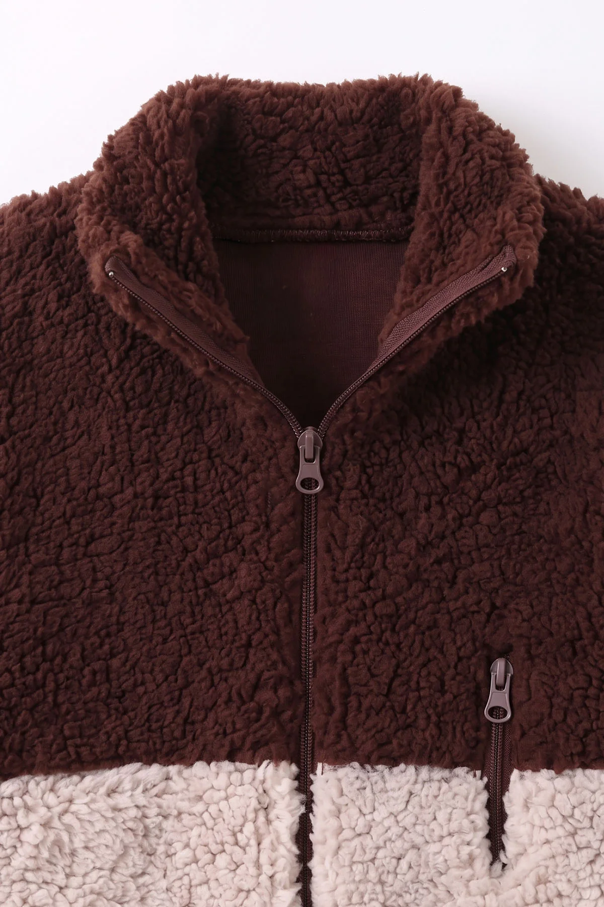 Kahverengi (3-12 Yaş)Parça Desenli Fermuarlı Polar Kuzu Hırka 484854