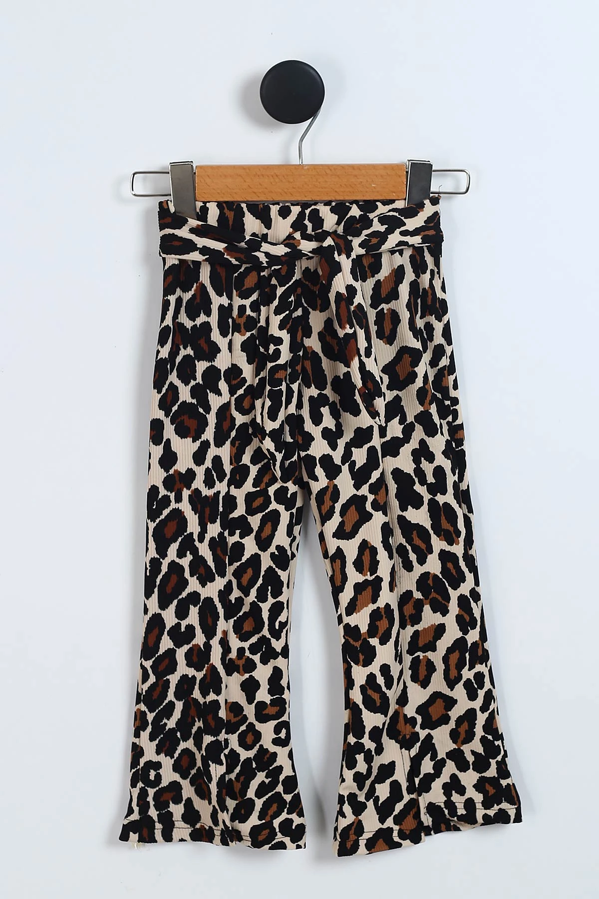 Kahverengi (4-8 Yaş) Leopar Pantolonlu Fiyonk Baskılı Kız Çocuk Takım 341736