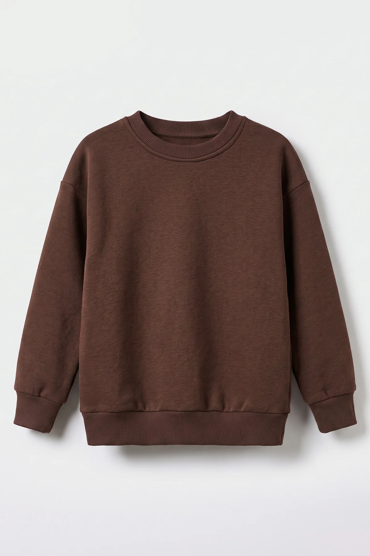 Kahverengi (5-12 Yaş) Baskısız   Düz 3 İp Şardonlu Erkek Çocuk Sweatshirt 483587