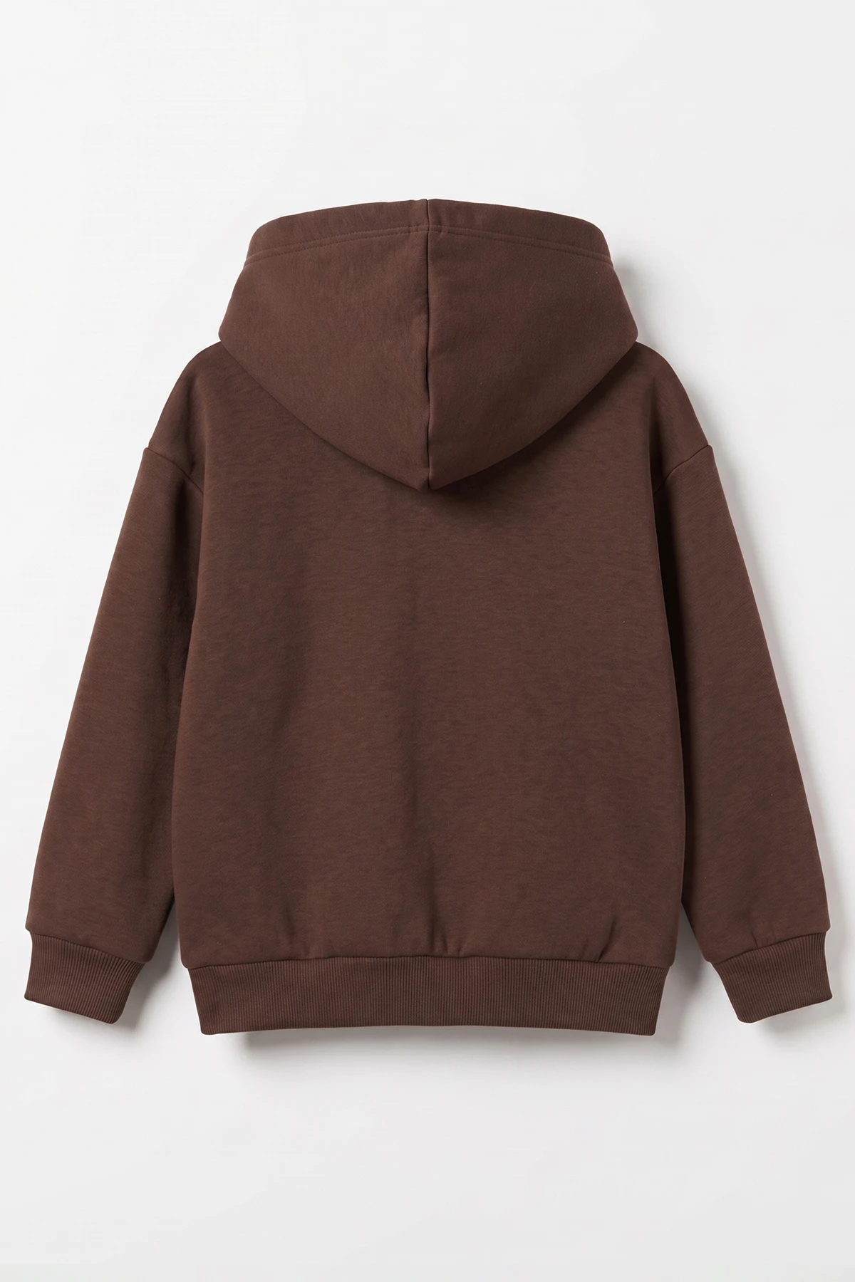 Kahverengi (5-12 Yaş) Baskısız Fermuarlı Kapüşonlu 3 ip Şardonlu Erkek Çocuk Sweatshirt 483575
