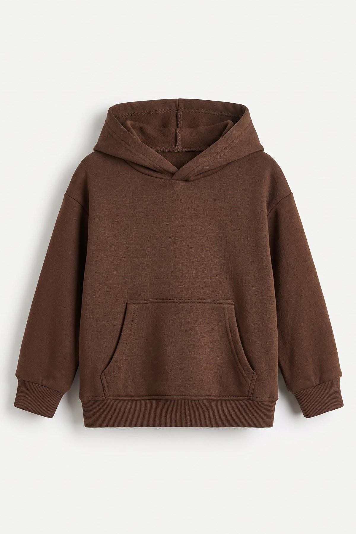 Kahverengi (5-12 Yaş) Baskısız Kapüşonlu 3 İp Şardonlu Erkek Çocuk Sweatshirt 481762