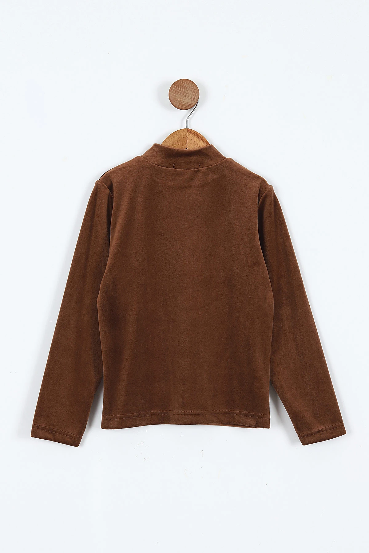 Kahverengi (5-12 Yaş) Lovely  Nakışlı Yarım Balıkçı Yaka Kadife Kız Çocuk Sweat 410599