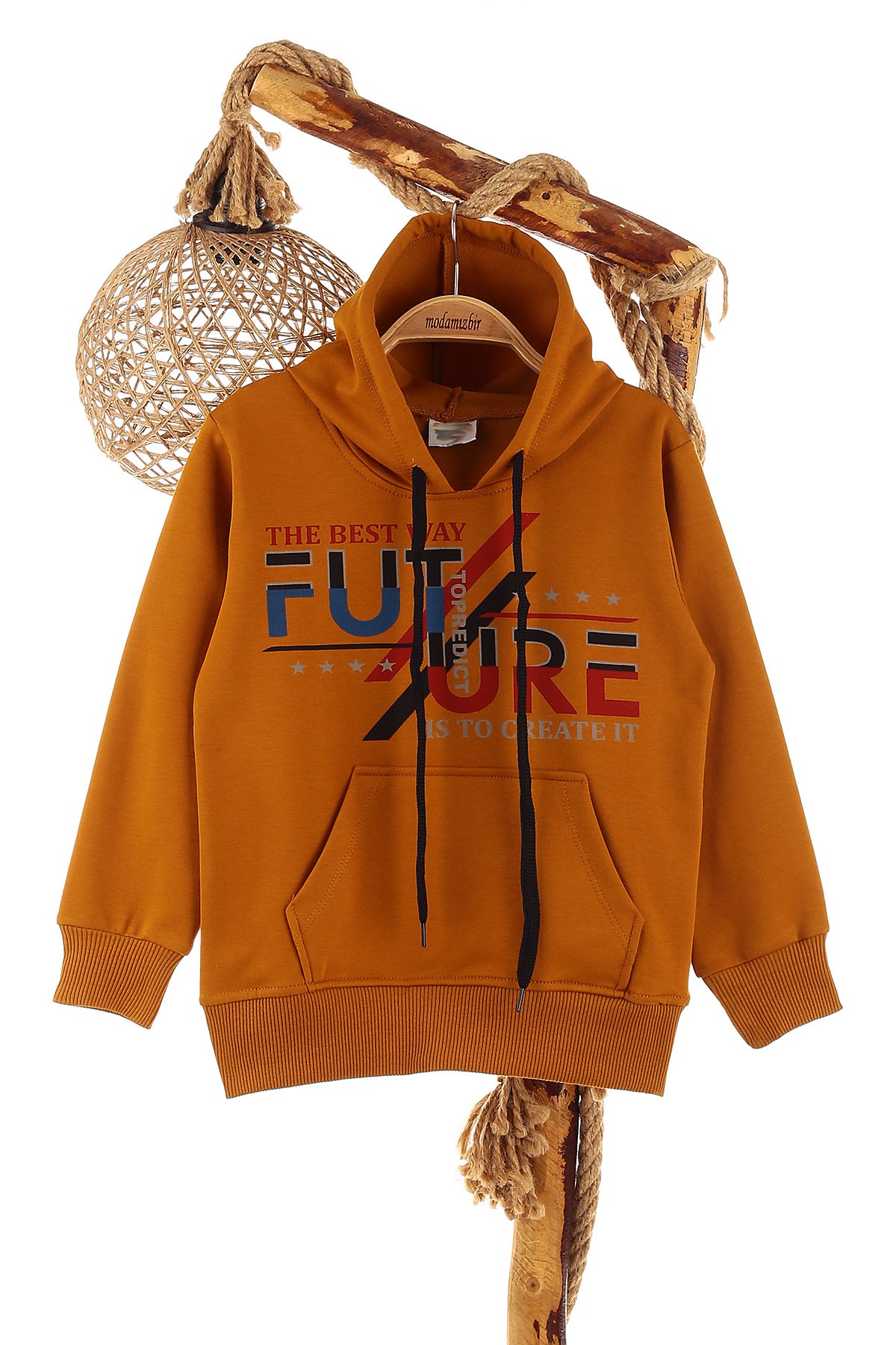Kahverengi (5-8 Yaş) Future Baskılı Kapüşonlu Erkek Çocuk Sweat 152709