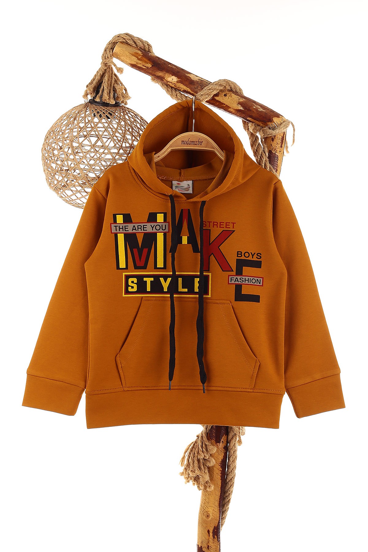 Kahverengi (5-8 Yaş) Make Baskılı Kapüşonlu Erkek Çocuk Sweat 152692