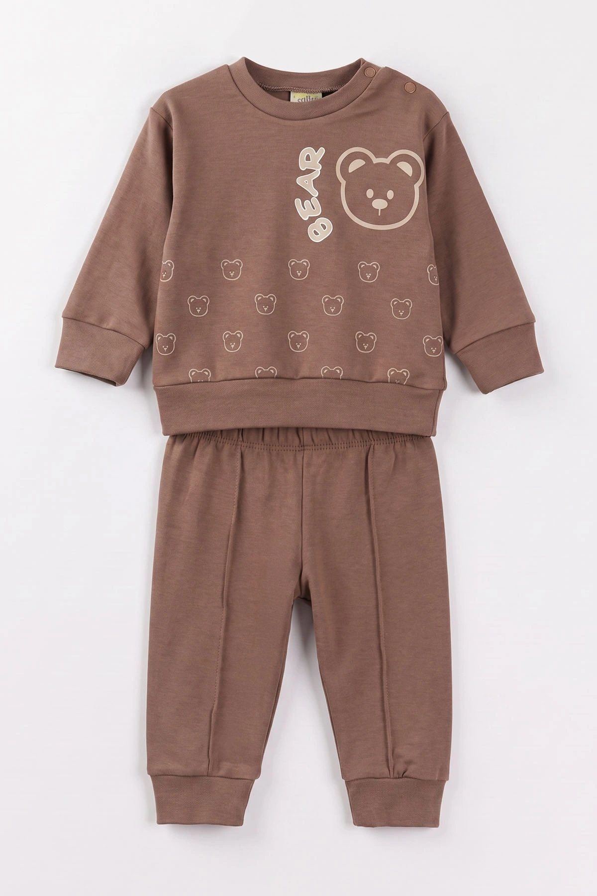 Kahverengi (6-18 Ay)Bear Baskılı Çıtçıtlı Çimalı Erkeke Bebek Takım 477415