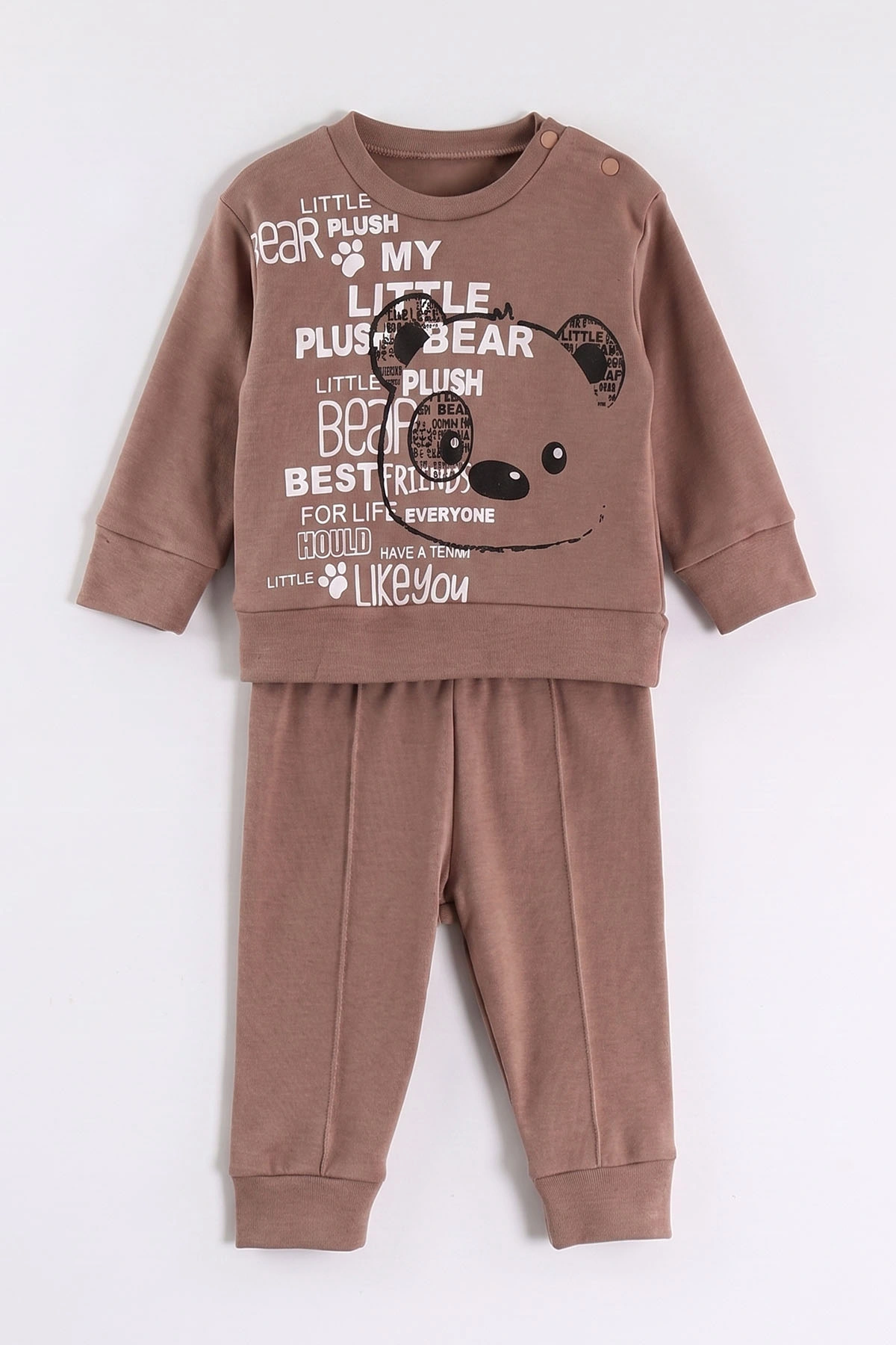 Kahverengi (6-18 Ay)Bear Yazı Baskılı Çıtçıtlı Çimalı Erkek Bebek Takım 477936