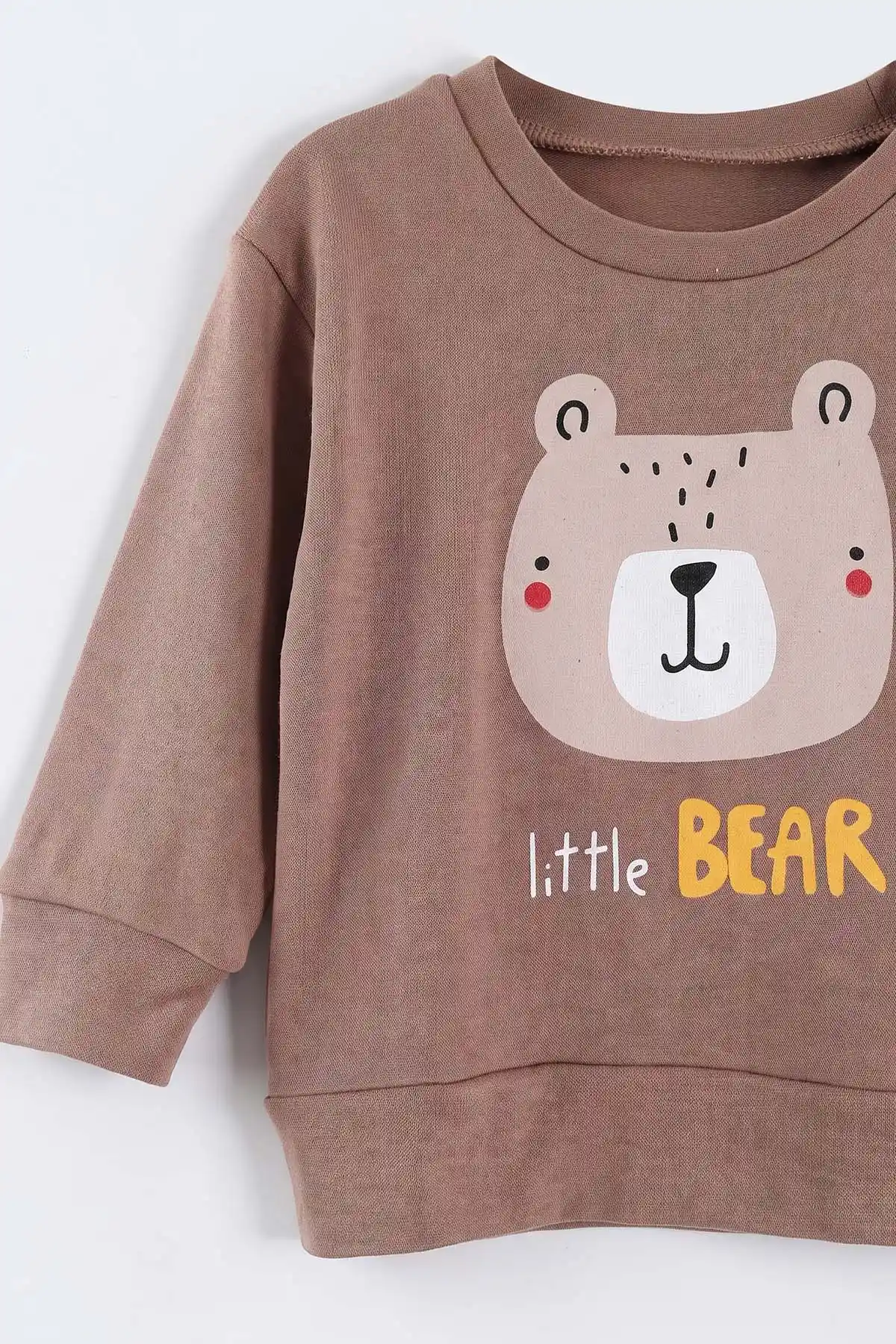 Kahverengi (6-18 Ay)Little Bear Baskılı Çıtçıtlı Çimalı Erkek Bebek Takım 477951