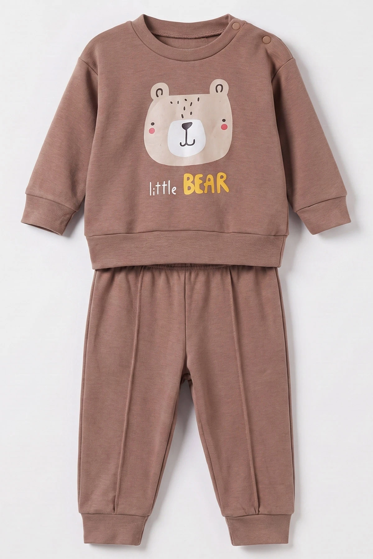 Kahverengi (6-18 Ay)Little Bear Baskılı Çıtçıtlı Çimalı Erkek Bebek Takım 477951