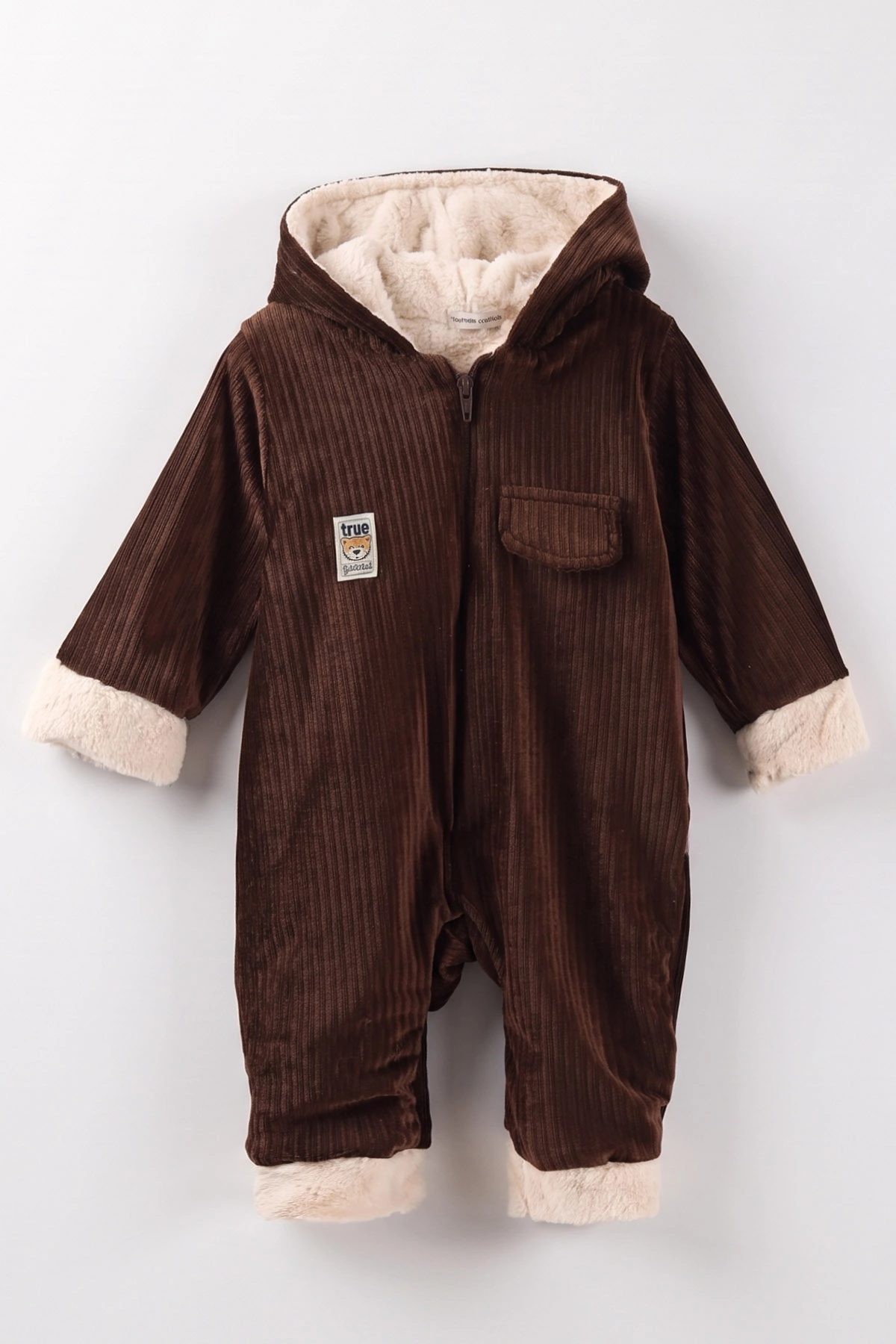 Kahverengi (6-24 Ay) Kulak Figürlü İçi Peluş Önden Fermuarlı Bebek Tulum 482056