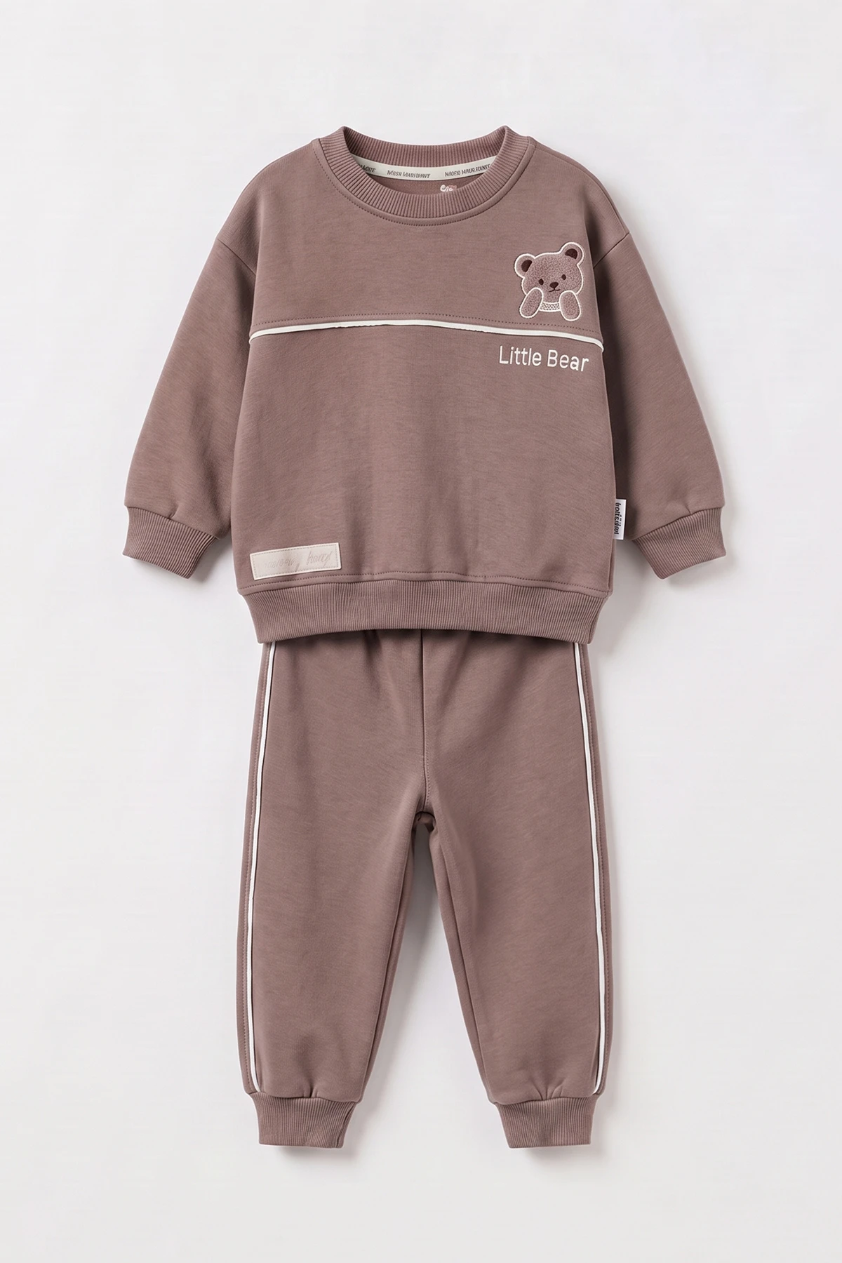 Kahverengi (6-24 Ay) Little Bear Nakışlı Kıl Biyei İçi Şardonlu Erkek Bebek Kışlık Takım 495706