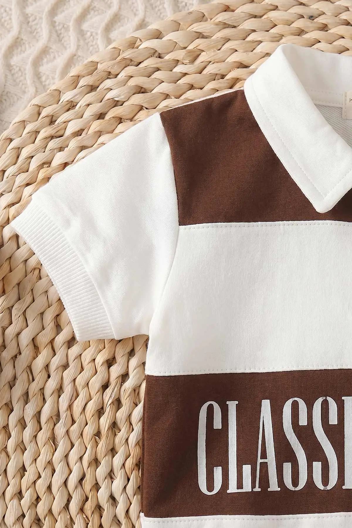 Kahverengi (6-24 Ay)Classic Leauge Baskılı Polo Yaka   Tişört ve Şortlu Erkek Bebek Yazlık Takım 467560